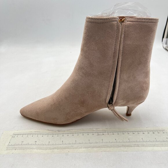 Beige Women Elegant Pointed Toe Ankle Boots Low Heels Faux Suede Shoes